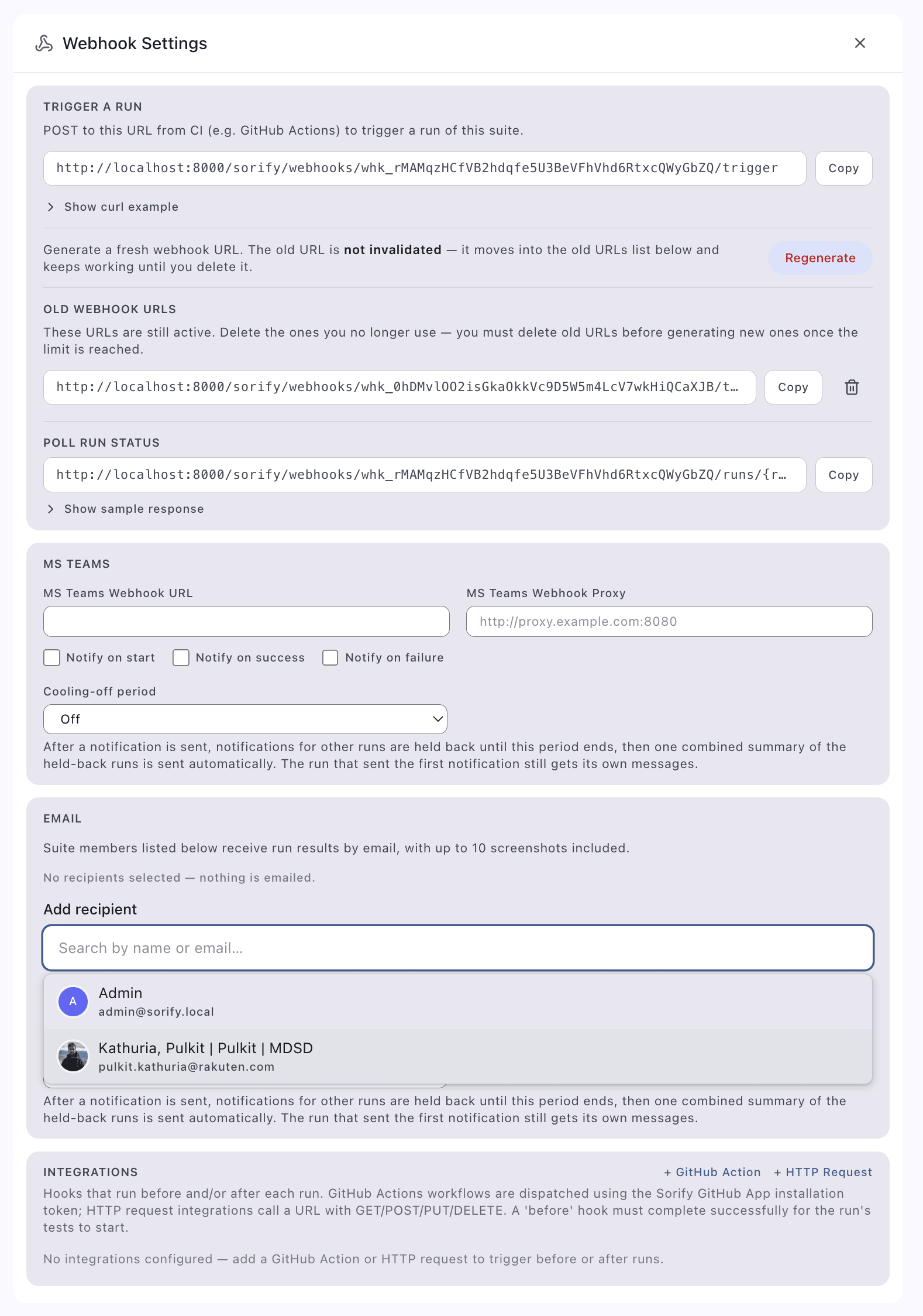 CI webhook settings for triggering Sorify runs